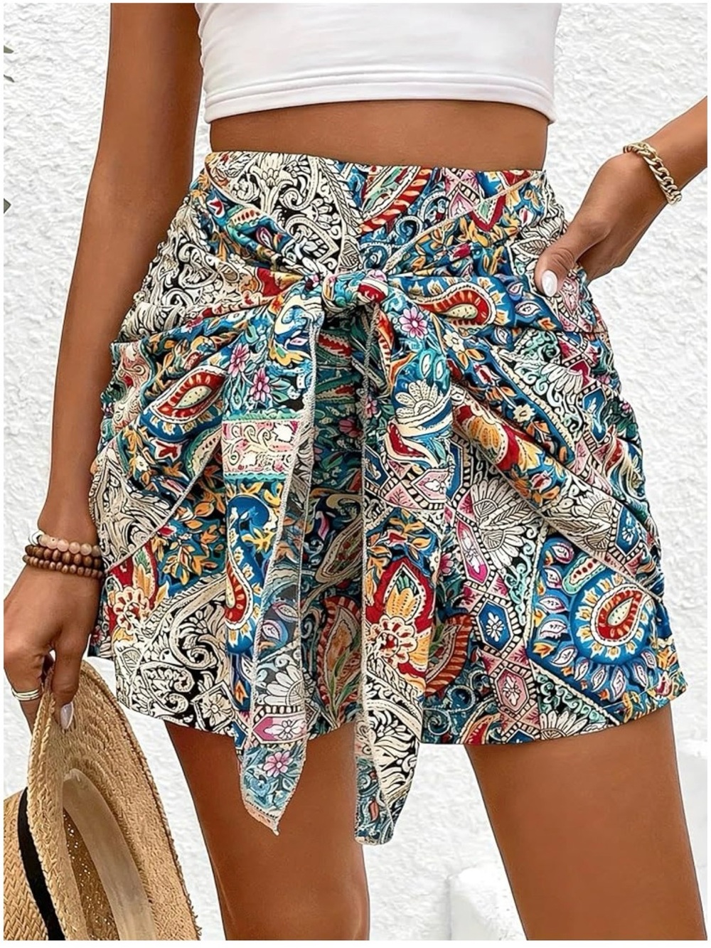 Bohemian Paisley High wasted Tie-Front Women’s Shorts - Multi